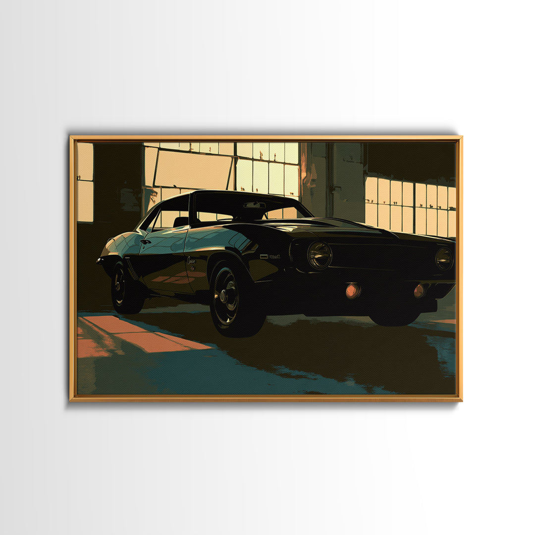 Desert Highway with Muscle Car Silhouette Canvas Print, Garage Art, Automotive Decor, Garage Decor, Oil Painting, Motor, GAR-3x2-73