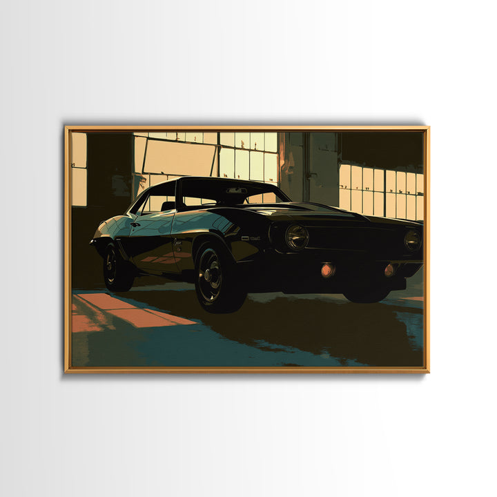 Desert Highway with Muscle Car Silhouette Canvas Print, Garage Art, Automotive Decor, Garage Decor, Oil Painting, Motor, GAR-3x2-73