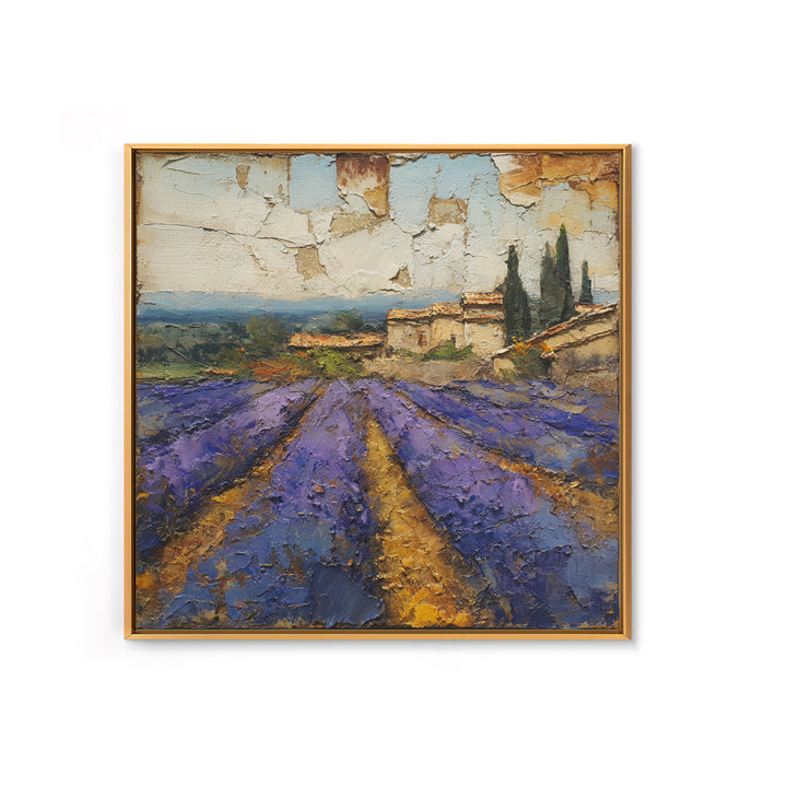 Lavender Field under Pale Sky Framed Canvas Print, Guest Bedroom Art, Bedroom Wall Art, Bedroom Decor, Oil Painting, Guest, GBA-1x1-43