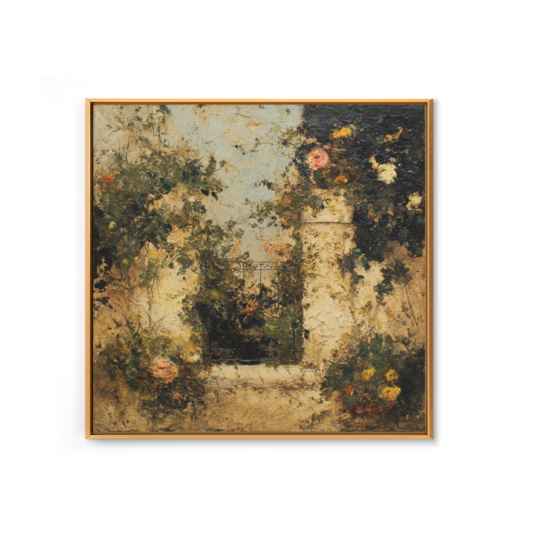 Sunlit Meadow with Delicate Flowers Framed Canvas Print, Guest Bedroom Art, Bedroom Prints, Bedroom Decor, Oil Painting, Guest, GBA-1x1-63