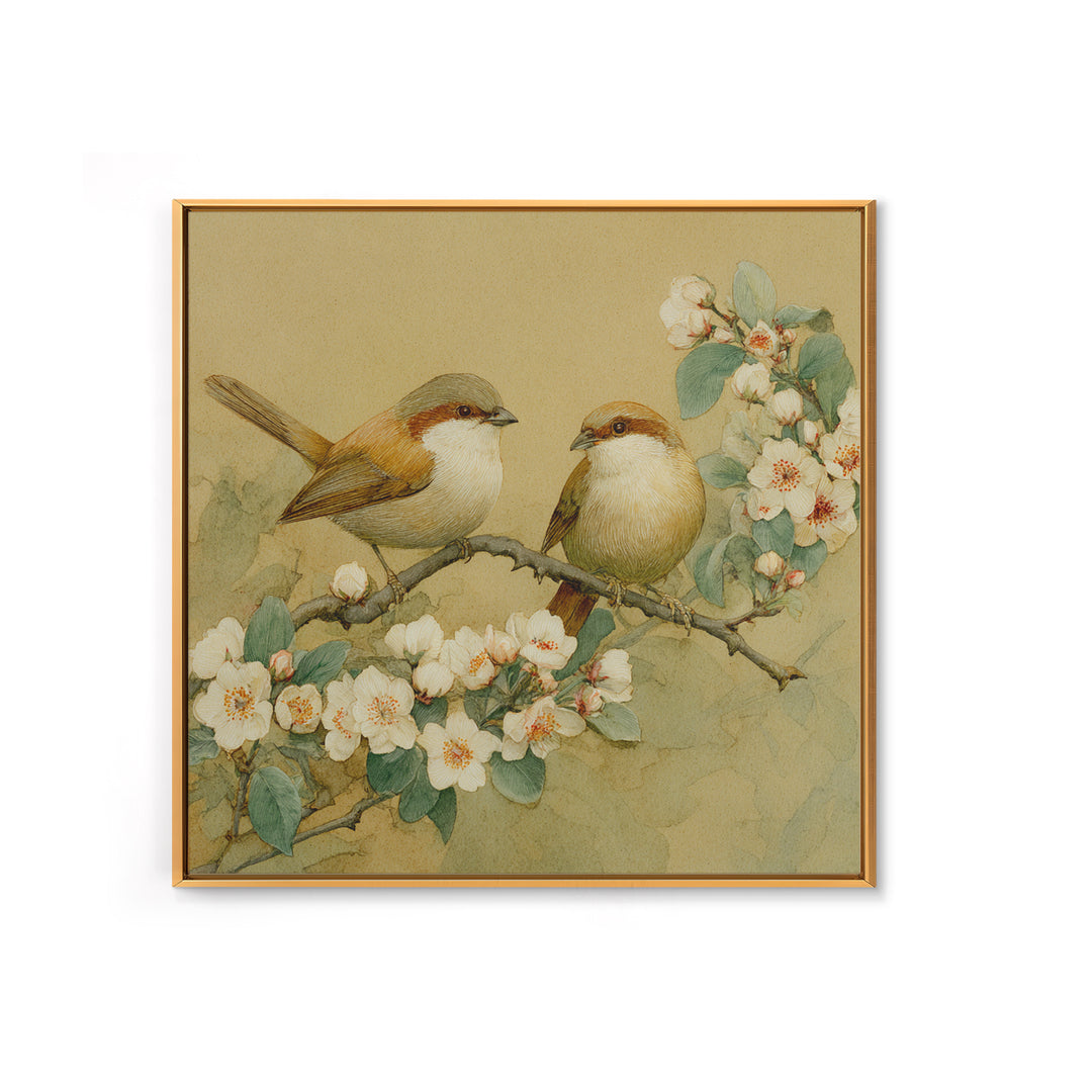 Small Bird Pair on Flowering Branch Canvas Print, Guest Bedroom Art, Funky Wall Art, Bedroom Decor, Watercolor Art, Guest, GBA-1x1-76