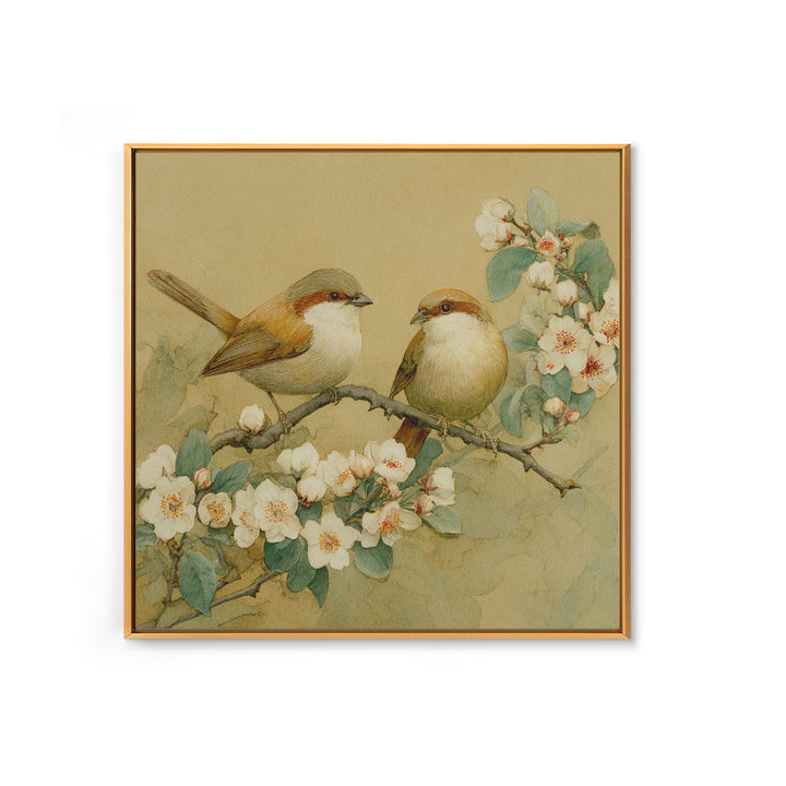 Small Bird Pair on Flowering Branch Canvas Print, Guest Bedroom Art, Funky Wall Art, Bedroom Decor, Watercolor Art, Guest, GBA-1x1-76
