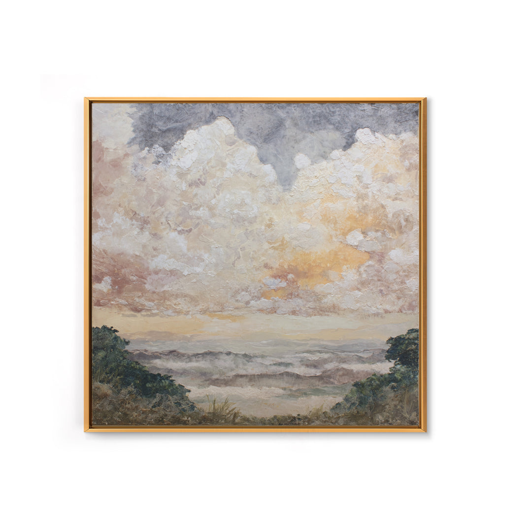 Romantic Cloudscape in Blush and Ivory Framed Canvas Print, Guest Bedroom Art, Statement Artwork, Bedroom Decor, Guest, GBA-1x1-83
