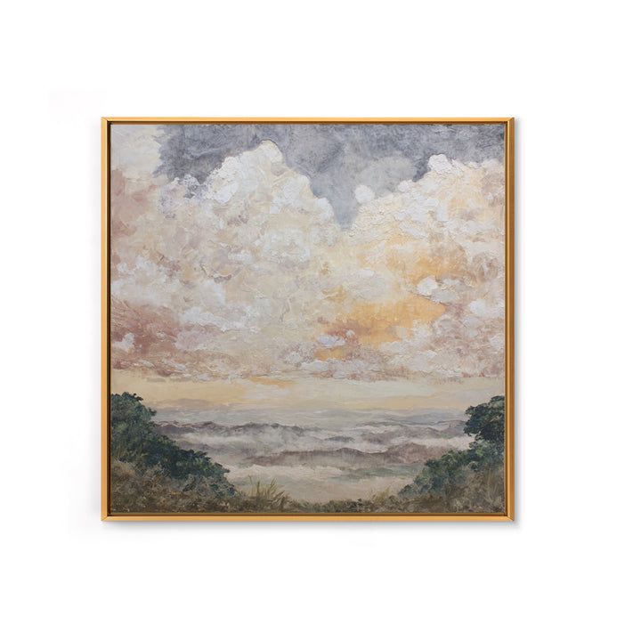 Romantic Cloudscape in Blush and Ivory Framed Canvas Print, Guest Bedroom Art, Statement Artwork, Bedroom Decor, Guest, GBA-1x1-83