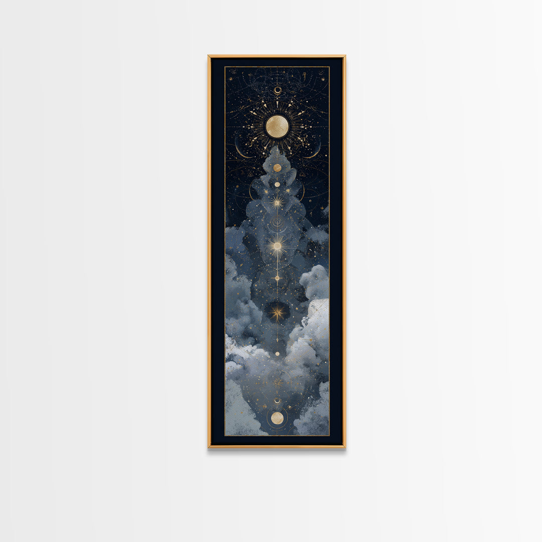 Minimal Moon and Stars Composition Framed Canvas Print, Guest Bedroom Art, Home Decor, Bedroom Decor, Fine Art, Guest, GBA-1x3-52