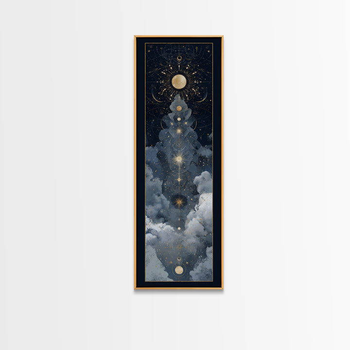 Minimal Moon and Stars Composition Framed Canvas Print, Guest Bedroom Art, Home Decor, Bedroom Decor, Fine Art, Guest, GBA-1x3-52