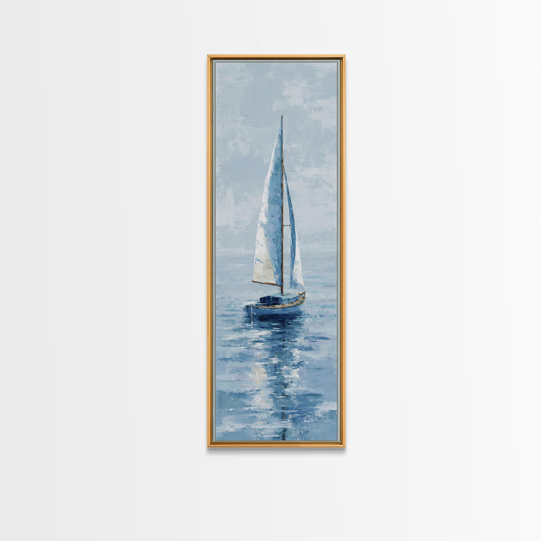 Soft Watercolor Sailboat on Quiet Water Framed Canvas Print, Guest Bedroom Art, Funky Wall Art, Bedroom Decor, Oil Painting, GBA-1x3-54