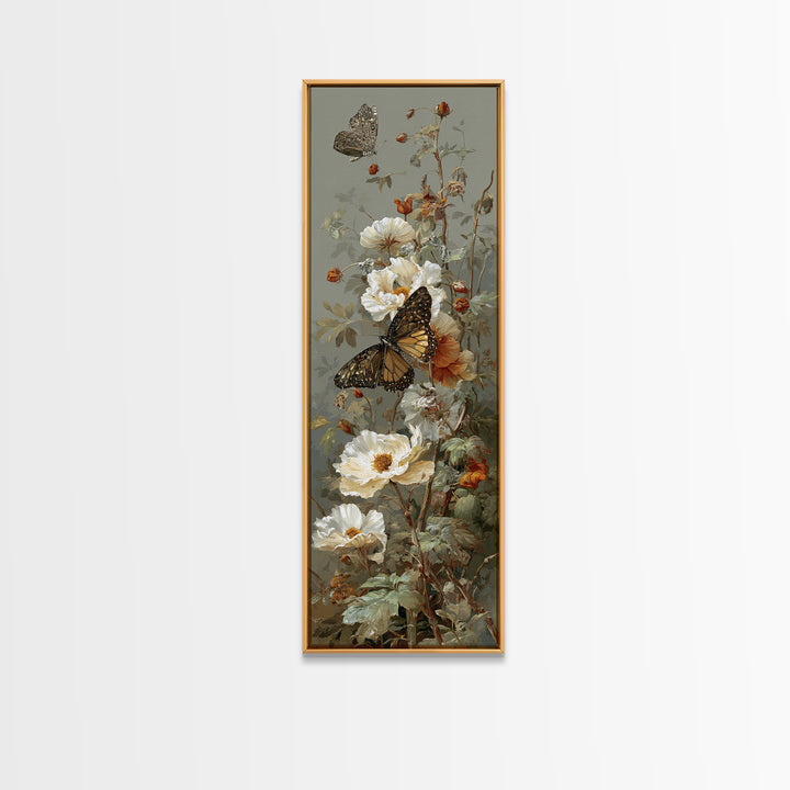 Garden Butterfly and Flowers Specimen Study Canvas Print, Guest Bedroom Art, Digital Print, Bedroom Decor, Oil Painting, Guest, GBA-1x3-59