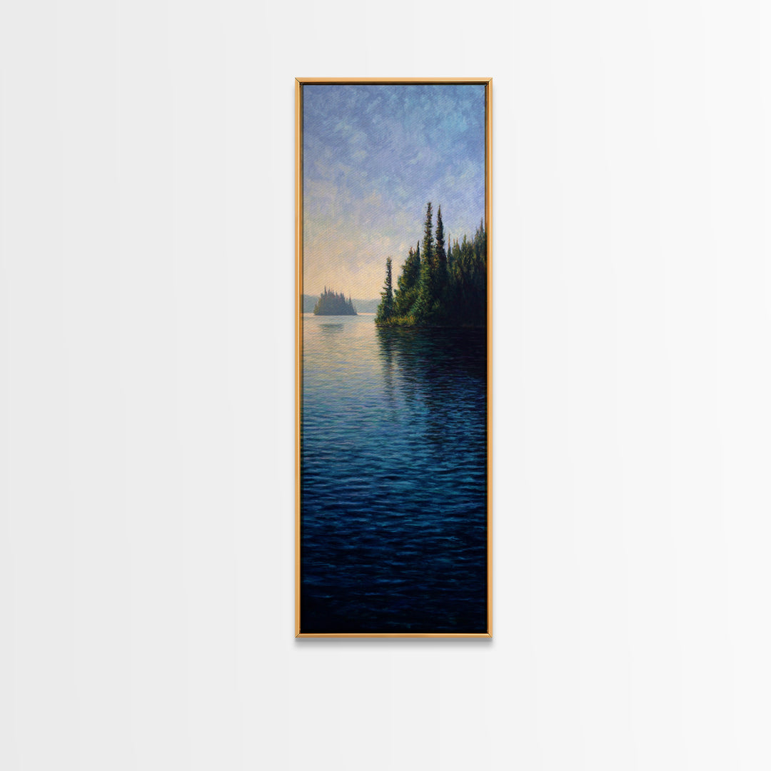 Quiet Lake Landscape at Early Morning Framed Canvas Print, Guest Bedroom Art, Neutral Decor, Bedroom Decor, Oil Painting, Guest, GBA-1x3-62