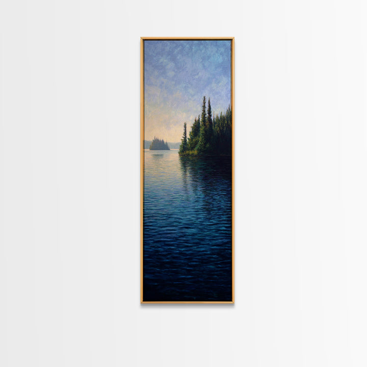 Quiet Lake Landscape at Early Morning Framed Canvas Print, Guest Bedroom Art, Neutral Decor, Bedroom Decor, Oil Painting, Guest, GBA-1x3-62