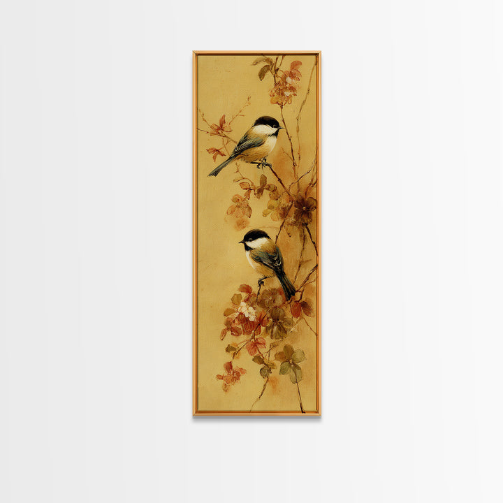 Small Bird Pair on Flowering Branch Framed Canvas Print, Guest Bedroom Art, Framed Wall Art, Bedroom Decor, Watercolor Art, GBA-1x3-64