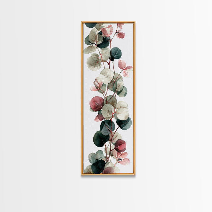 Calming Eucalyptus Watercolor Branches Framed Canvas Print, Guest Bedroom Art, Farmhouse Wall Art, Bedroom Decor, GBA-1x3-70