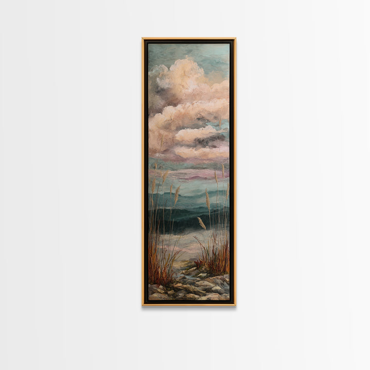 Romantic Cloudscape in Blush and Ivory Framed Canvas Print, Guest Bedroom Art, Bedroom Wall Decor, Bedroom Decor, Guest, GBA-1x3-71