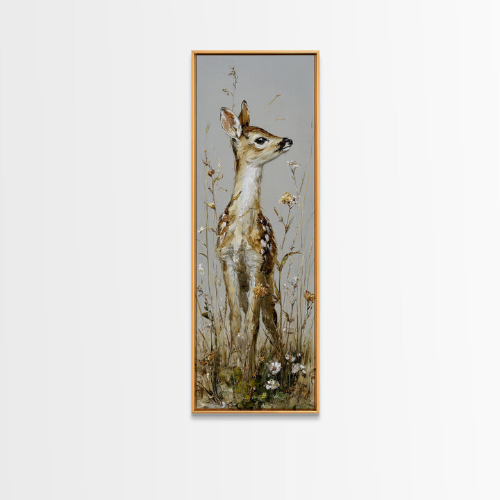 Sunlit Meadow with Delicate Flowers Framed Canvas Print, Guest Bedroom Art, Cat Wall Art, Bedroom Decor, Oil Painting, Guest, GBA-1x3-75