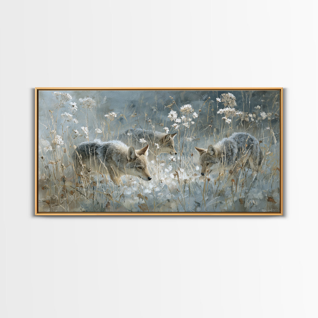 Sunlit Meadow with Delicate Flowers Framed Canvas Print, Guest Bedroom Art, Living Room Wall Art, Bedroom Decor, Guest, GBA-2x1-11