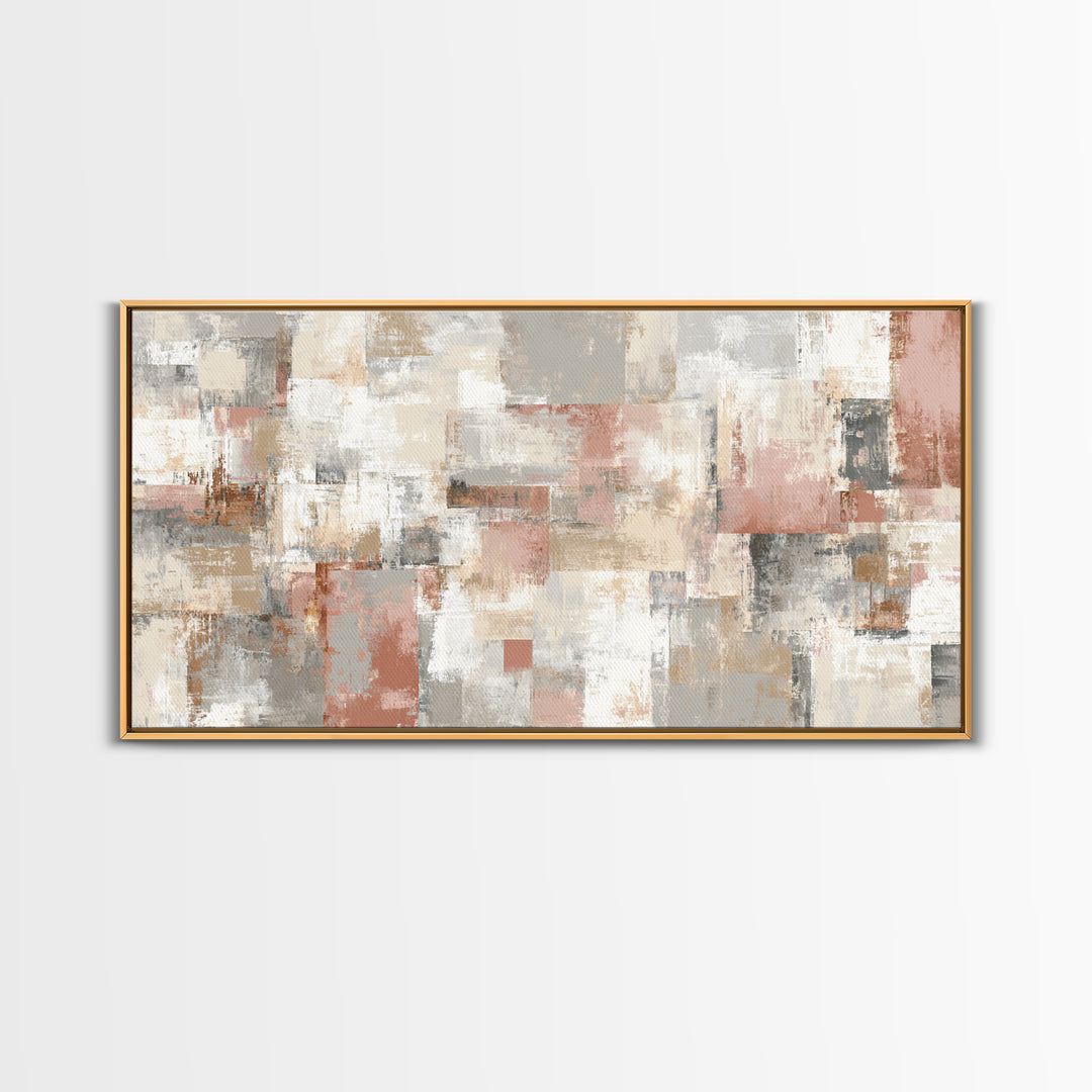 Warm Terracotta Shapes Framed Canvas Print, Guest Bedroom Art, Statement Artwork, Bedroom Decor, Abstract Art, Guest, GBA-2x1-18
