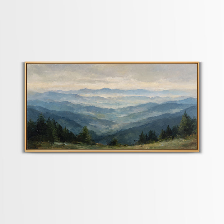 Soft Mountain Horizon Framed Canvas Print, Guest Bedroom Art, Bedroom Decor, Oil Painting, Guest, Above Bed Decor, GBA-2x1-3