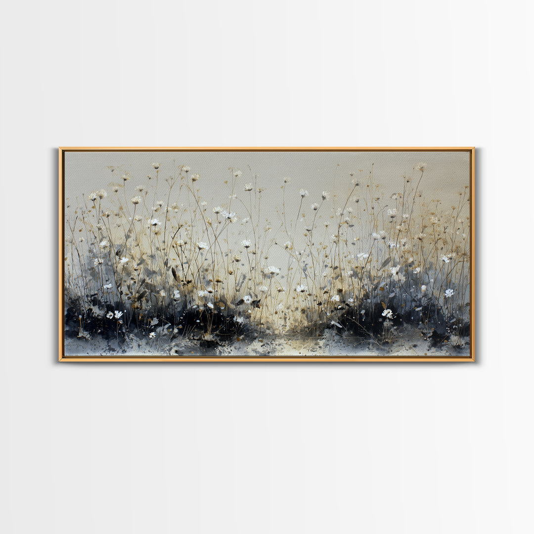 Sunlit Meadow with Delicate Flowers Framed Canvas Print, Guest Bedroom Art, Bedroom Decor, Watercolor Art, Guest, GBA-2x1-35