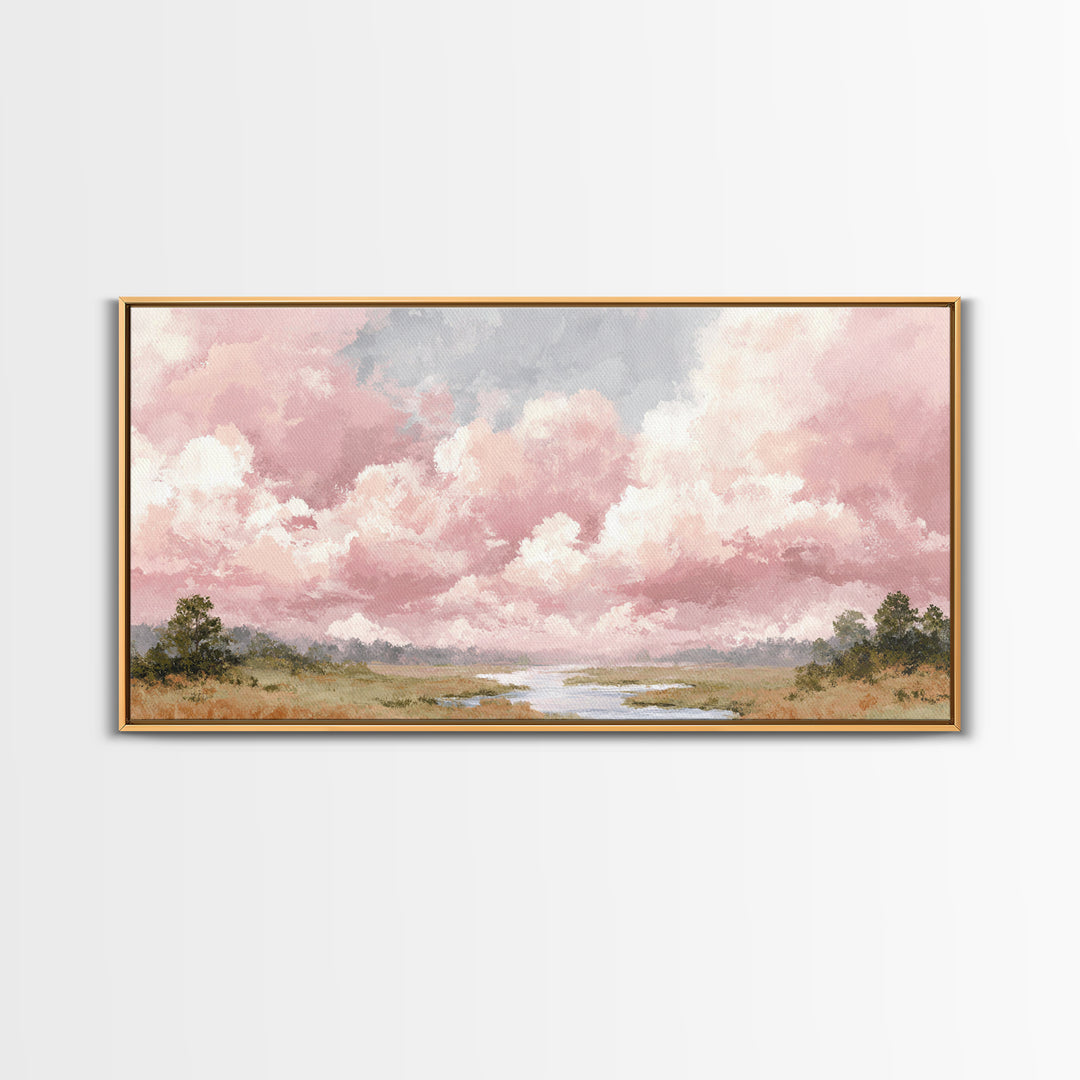 Romantic Cloudscape in Blush and Ivory Framed Canvas Print, Guest Bedroom Art, Poster, Bedroom Decor, Fine Art, Guest, GBA-2x1-7