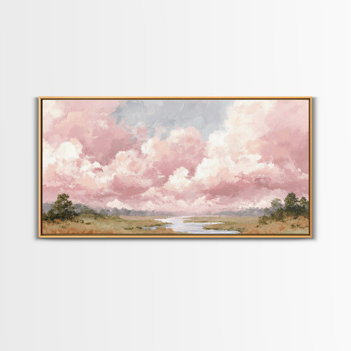 Romantic Cloudscape in Blush and Ivory Framed Canvas Print, Guest Bedroom Art, Poster, Bedroom Decor, Fine Art, Guest, GBA-2x1-7