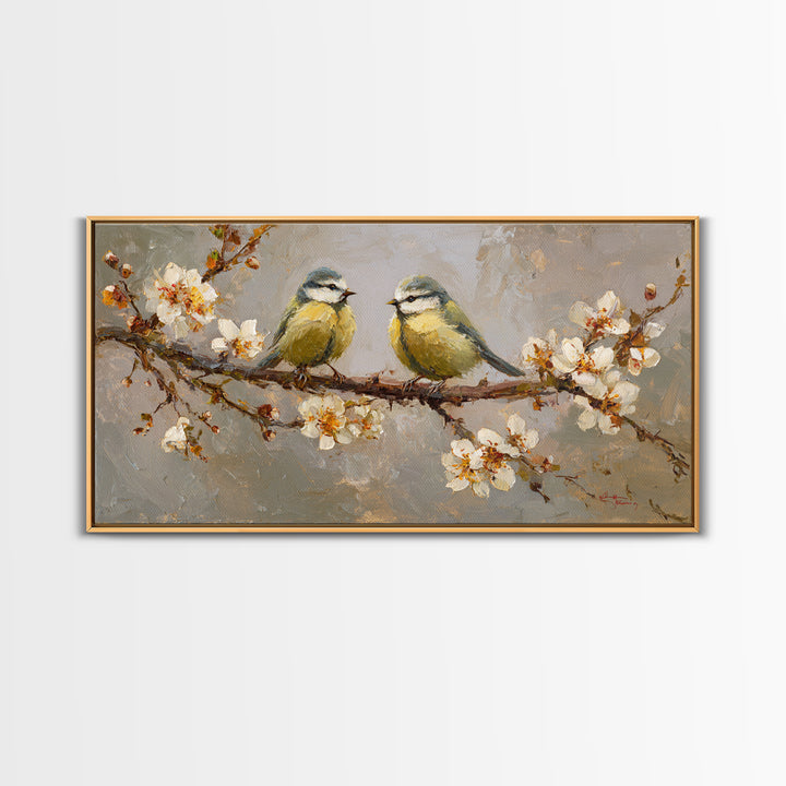 Small Bird Pair on Flowering Branch Framed Canvas Print, Guest Bedroom Art, Bedroom Decor, Watercolor Art, Guest, GBA-2x1-72