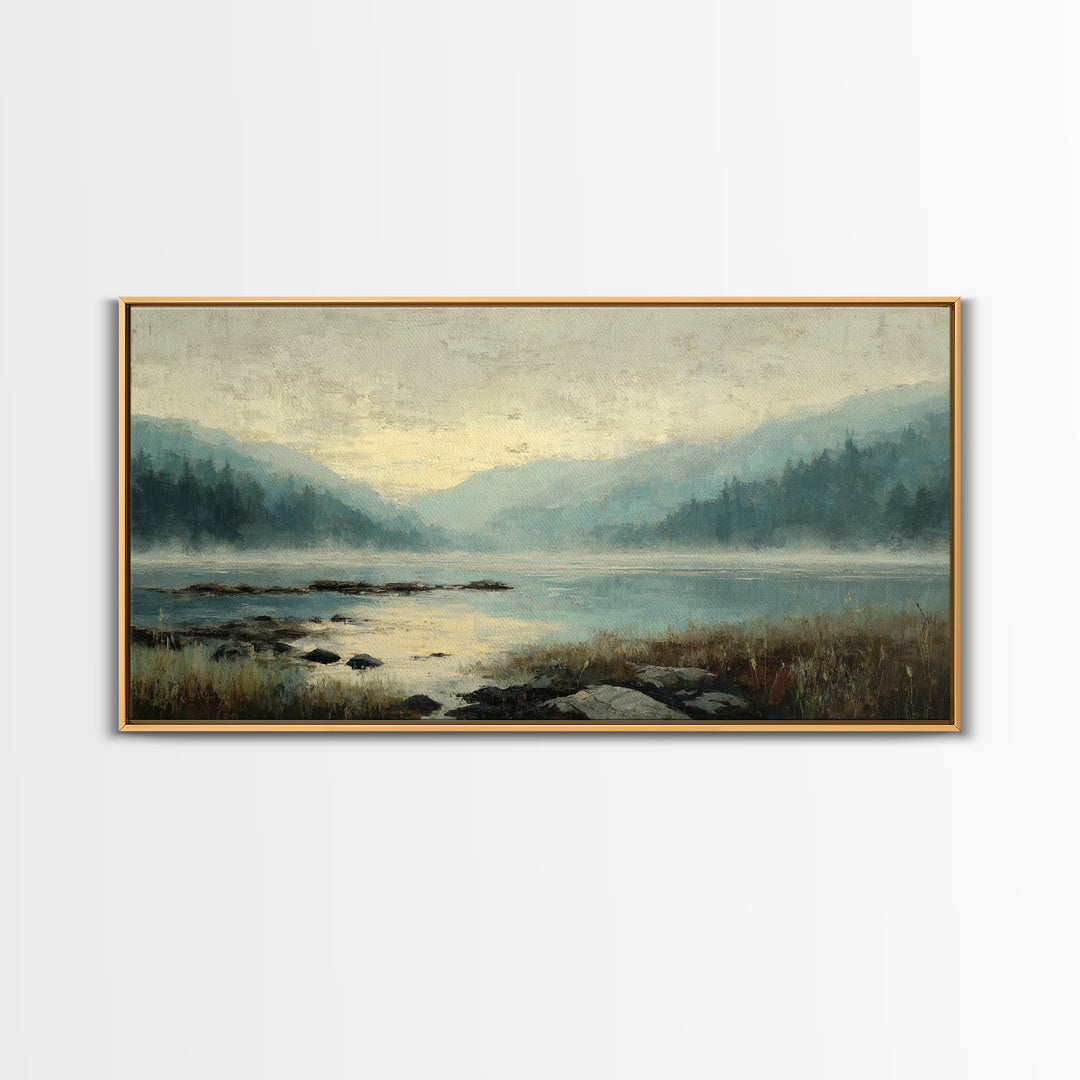 Soft Mountain Horizon Framed Canvas Print, Guest Bedroom Art, Boho Decor, Bedroom Decor, Fine Art, Guest, Digital Prints, GBA-2x1-75