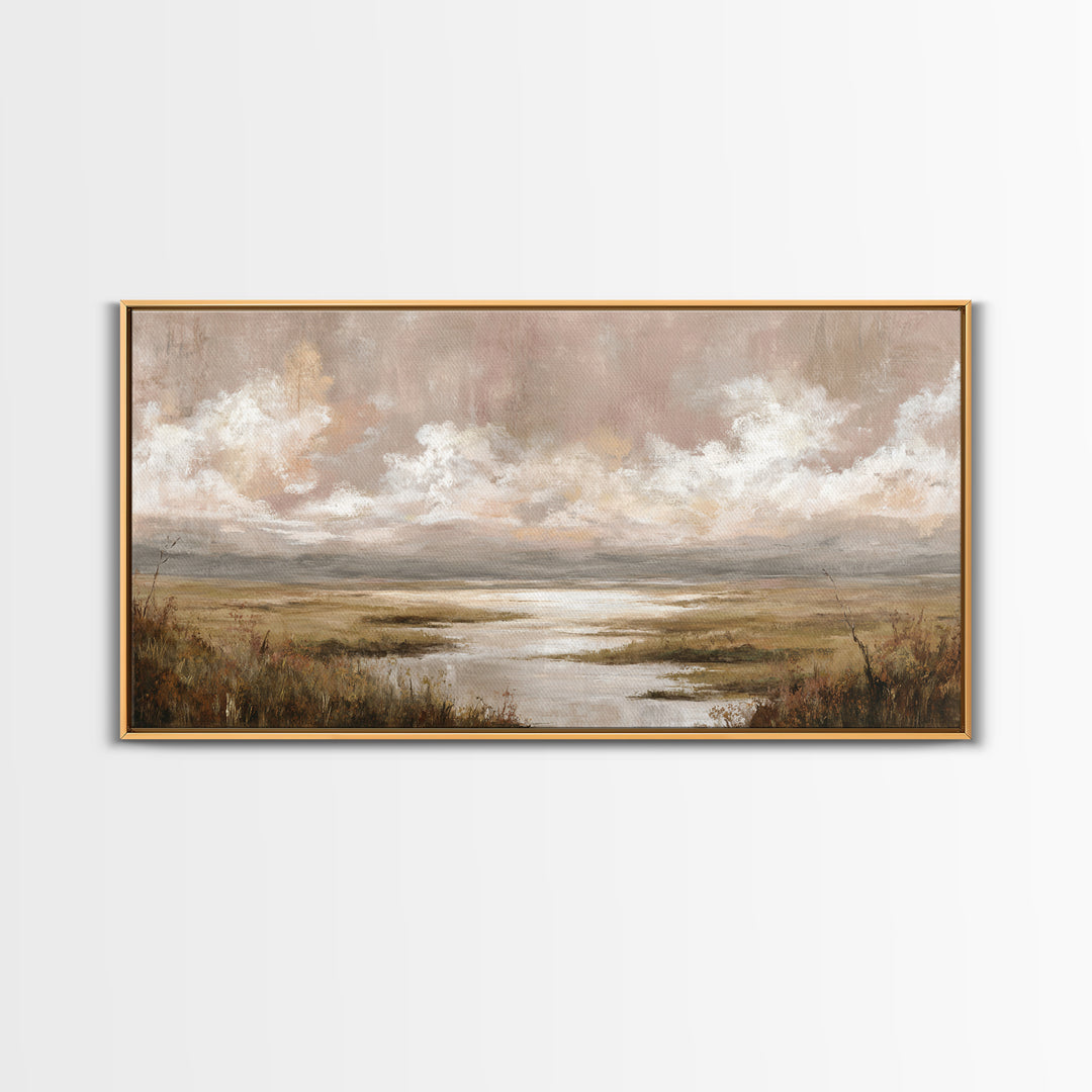 Romantic Cloudscape in Blush and Ivory Framed Canvas Print, Guest Bedroom Art, Minimalist Wall Art, Bedroom Decor, Guest, GBA-2x1-79