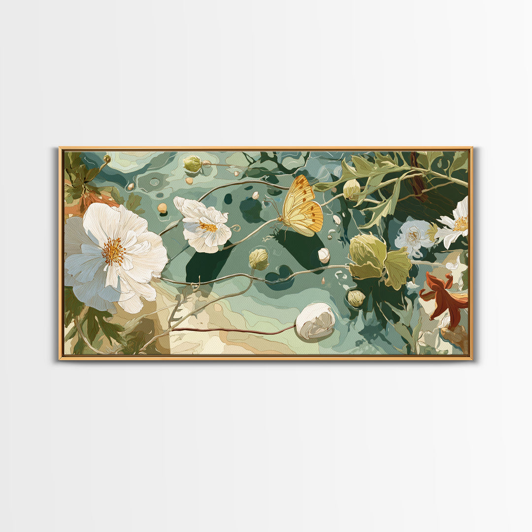 Garden Butterfly and Flowers Specimen Study Framed Canvas Print, Guest Bedroom Art, Home, Bedroom Decor, Fine Art, Guest, GBA-2x1-91