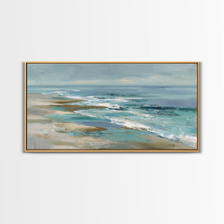 Coastal Dunes in Pale Blue and Sand Framed Canvas Print, Guest Bedroom Art, New Home Gift, Bedroom Decor, Fine Art, Guest, GBA-2x1-97