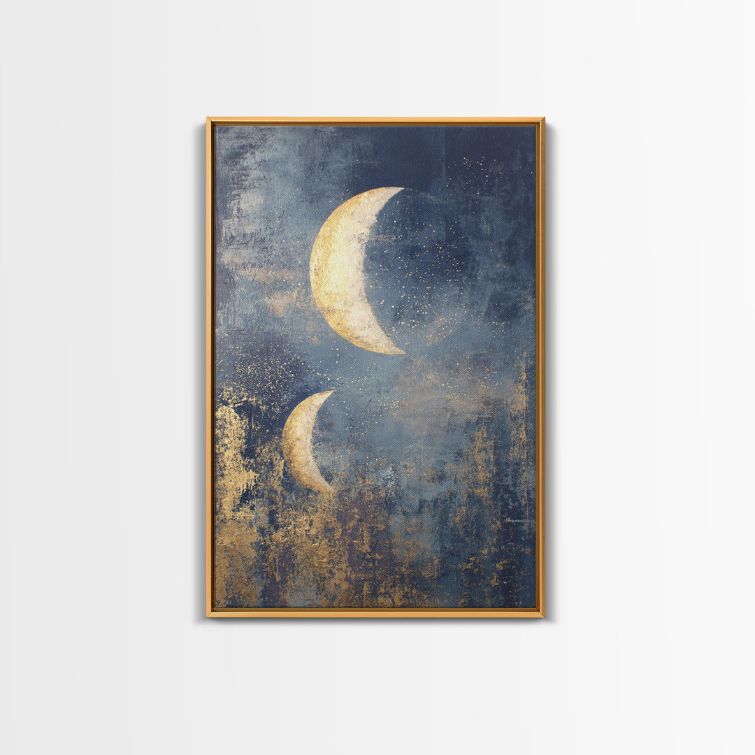 Minimal Moon and Stars Composition Framed Canvas Print, Guest Bedroom Art, Funky Wall Art, Bedroom Decor, Fine Art, Guest, GBA-2x3-24
