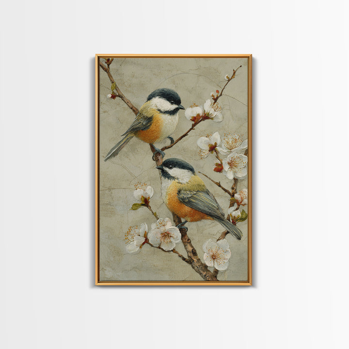 Small Bird Pair on Flowering Branch Framed Canvas Print, Guest Bedroom Art, Cat Wall Art, Bedroom Decor, Fine Art, Guest, GBA-2x3-36