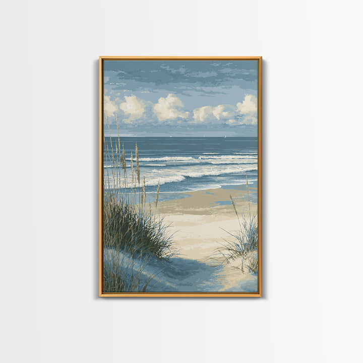 Coastal Dunes in Pale Blue and Sand Framed Canvas Print, Guest Bedroom Art, Wall Decor, Bedroom Decor, Fine Art, Guest, GBA-2x3-37