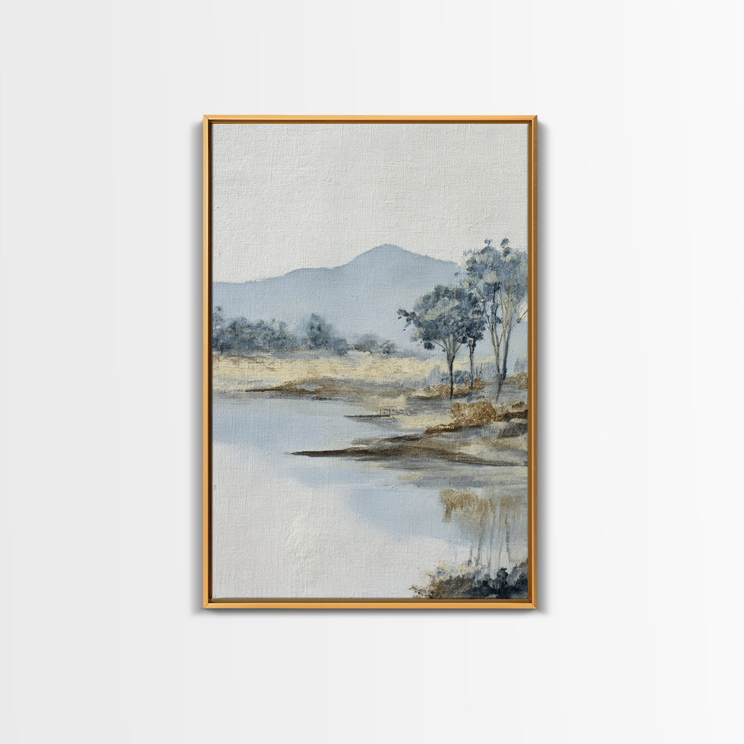 Gentle Rain over Distant Hills Framed Canvas Print, Guest Bedroom Art, Bedroom Wall Decor, Bedroom Decor, Oil Painting, Guest, GBA-2x3-8