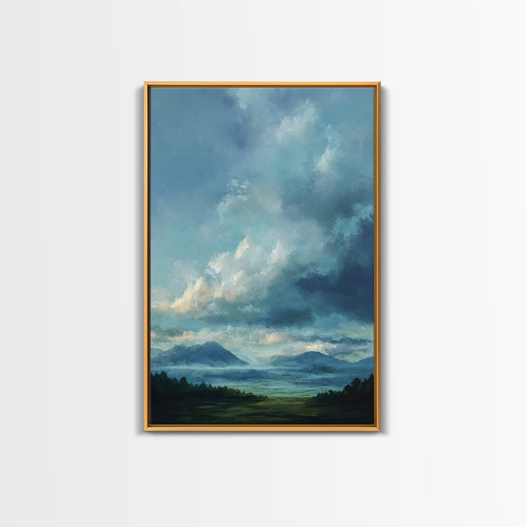 Soft Mountain Horizon Framed Canvas Print, Guest Bedroom Art, Living Room Decor, Bedroom Decor, Oil Painting, Guest, GBA-2x3-87