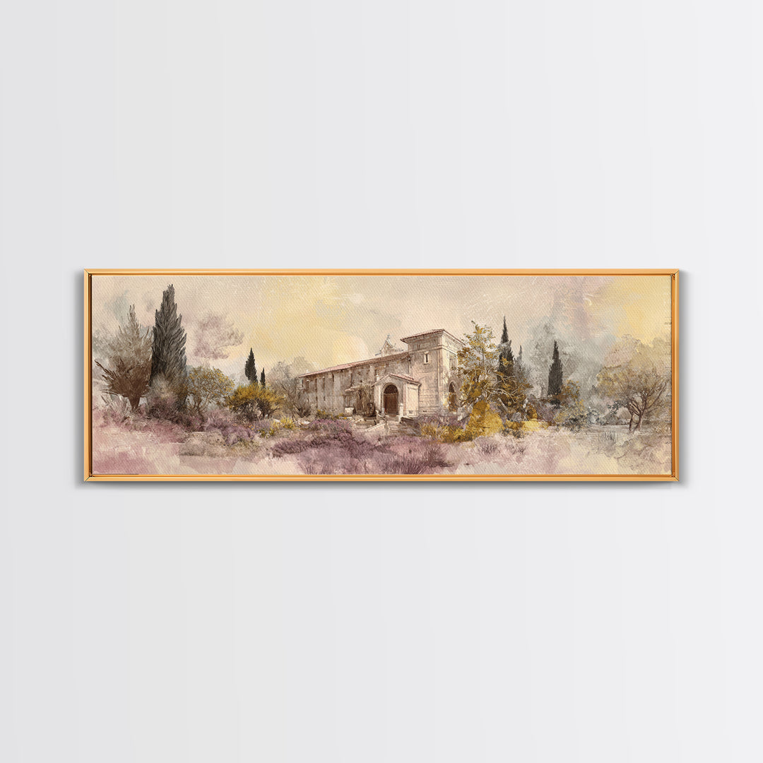 Lavender Field under Pale Sky Canvas Print, Guest Bedroom Art, Trendy Wall Art, Bedroom Decor, Watercolor Art, Guest, GBA-3x1-11