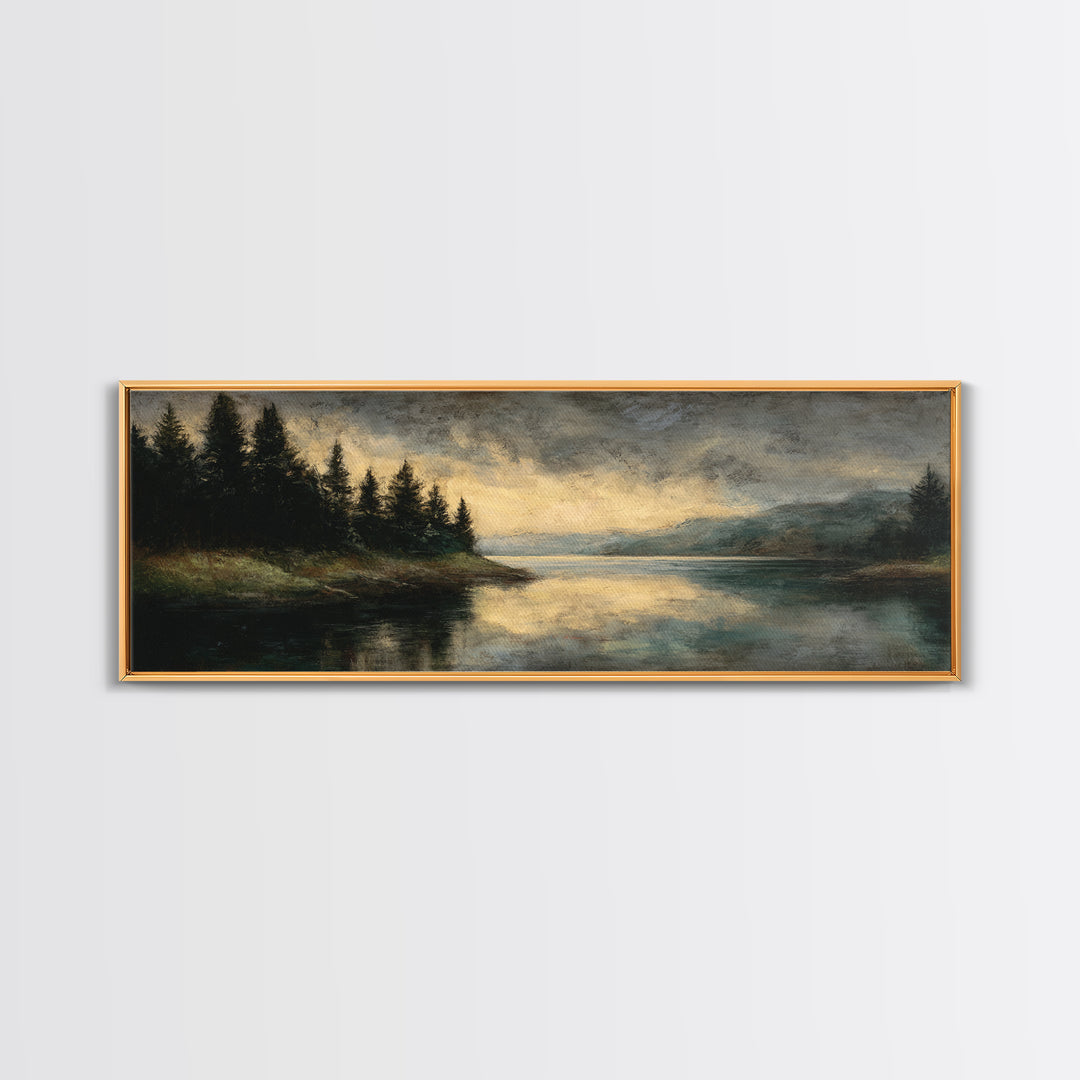 Quiet Lake Landscape at Early Morning Framed Canvas Print, Guest Bedroom Art, Wall Art Prints, Bedroom Decor, Fine Art, Guest, GBA-3x1-18