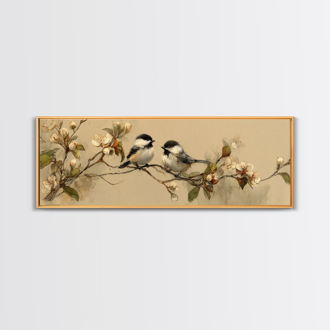 Small Bird Pair on Flowering Branch Canvas Print, Guest Bedroom Art, Downloadable Prints, Bedroom Decor, Oil Painting, Guest, GBA-3x1-20