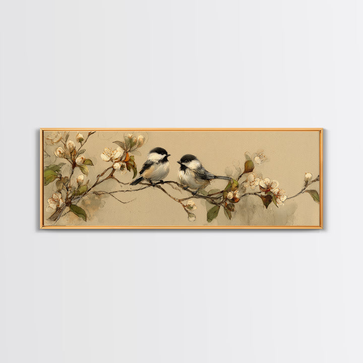 Small Bird Pair on Flowering Branch Canvas Print, Guest Bedroom Art, Downloadable Prints, Bedroom Decor, Oil Painting, Guest, GBA-3x1-20