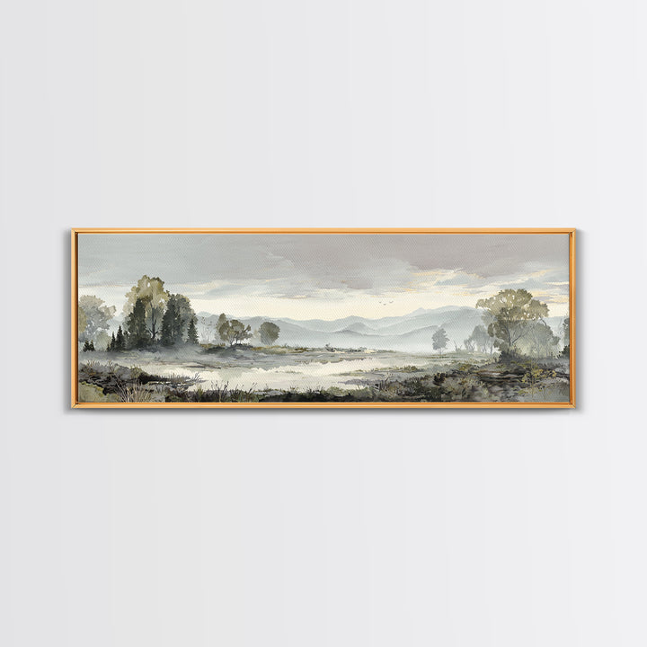 Monochrome Forest Silhouette Framed Canvas Print, Guest Bedroom Art, Bedroom Wall Decor, Bedroom Decor, Oil Painting, Guest, GBA-3x1-53
