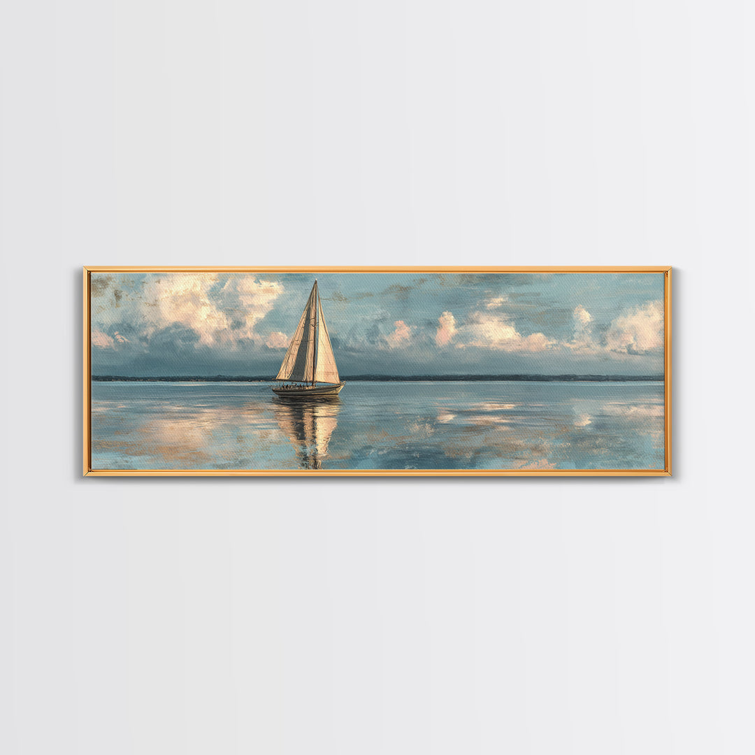 Soft Watercolor Sailboat on Quiet Water Framed Canvas Print, Guest Bedroom Art, New Home Gift, Bedroom Decor, Fine Art, Guest, GBA-3x1-58
