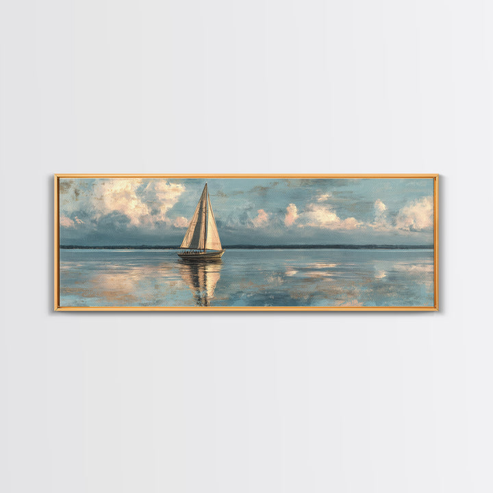 Soft Watercolor Sailboat on Quiet Water Framed Canvas Print, Guest Bedroom Art, New Home Gift, Bedroom Decor, Fine Art, Guest, GBA-3x1-58