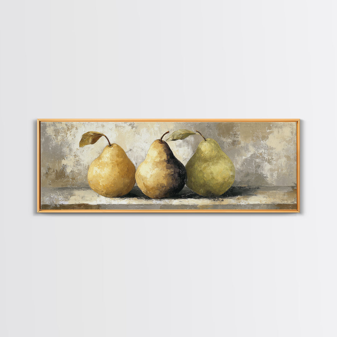 Classic Pear Still Life for Cozy Hospitality Framed Canvas Print, Guest Bedroom Art, Boho Decor, Bedroom Decor, Fine Art, Guest, GBA-3x1-60