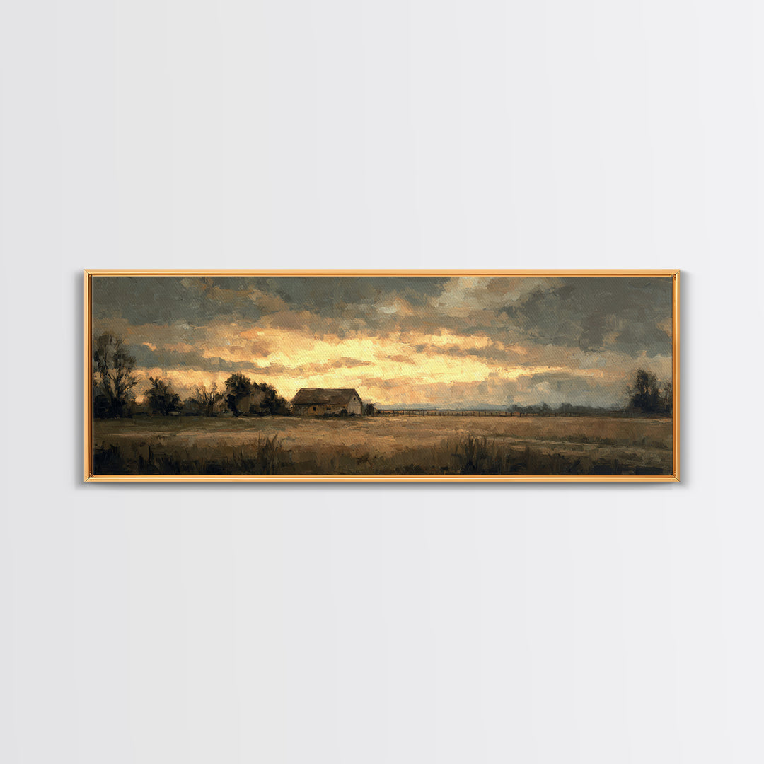 Quiet Horse Pasture at Sunset Canvas Print, Guest Bedroom Art, Farmhouse Wall Decor, Bedroom Decor, Oil Painting, Guest, GBA-3x1-61