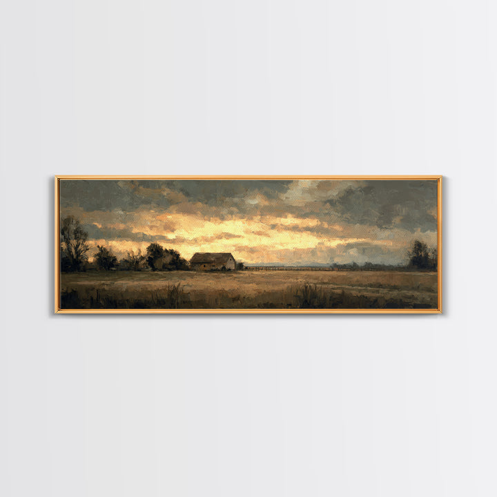 Quiet Horse Pasture at Sunset Canvas Print, Guest Bedroom Art, Farmhouse Wall Decor, Bedroom Decor, Oil Painting, Guest, GBA-3x1-61