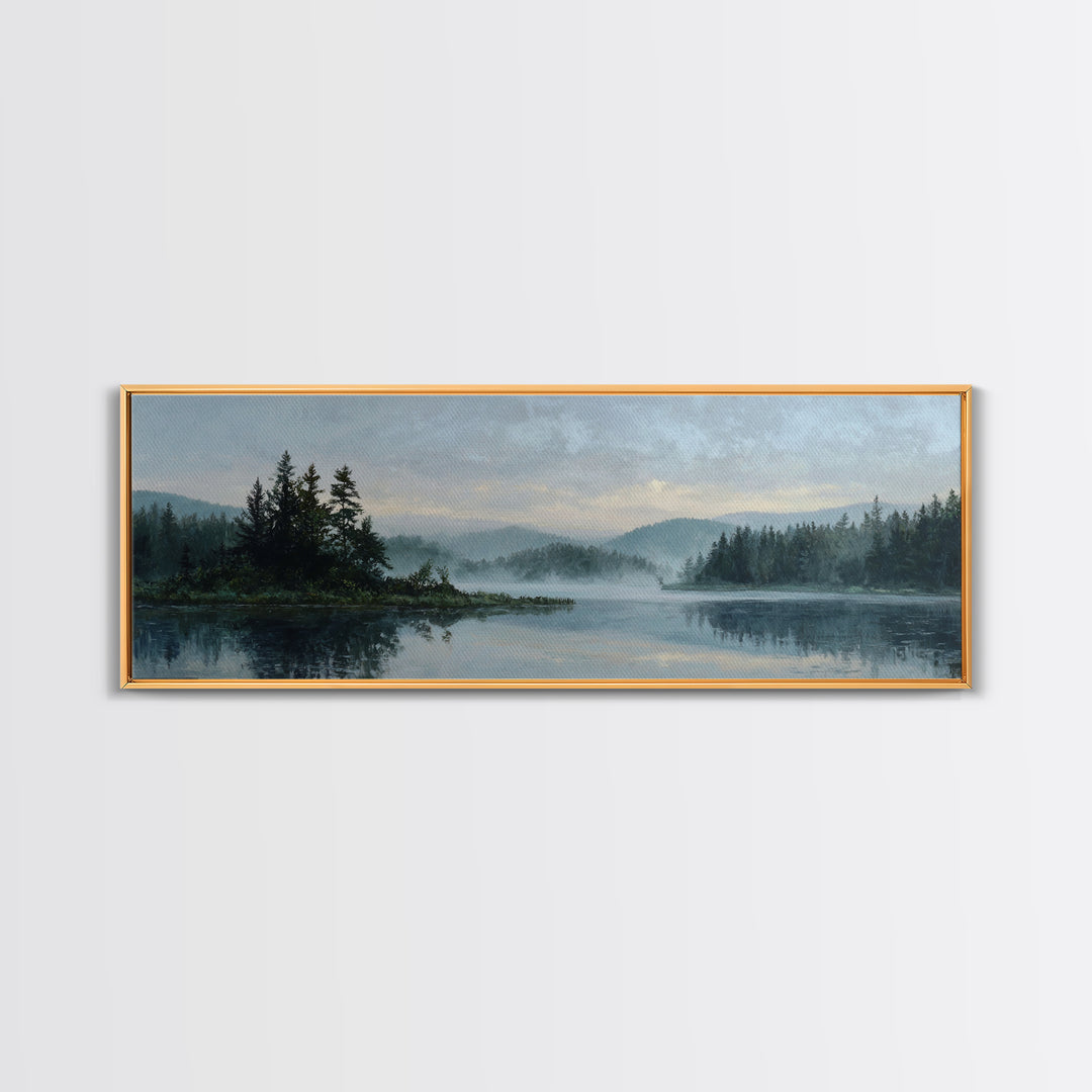 Quiet Lake Landscape at Early Morning Canvas Print, Guest Bedroom Art, Farmhouse Decor, Bedroom Decor, Fine Art, Guest, GBA-3x1-66