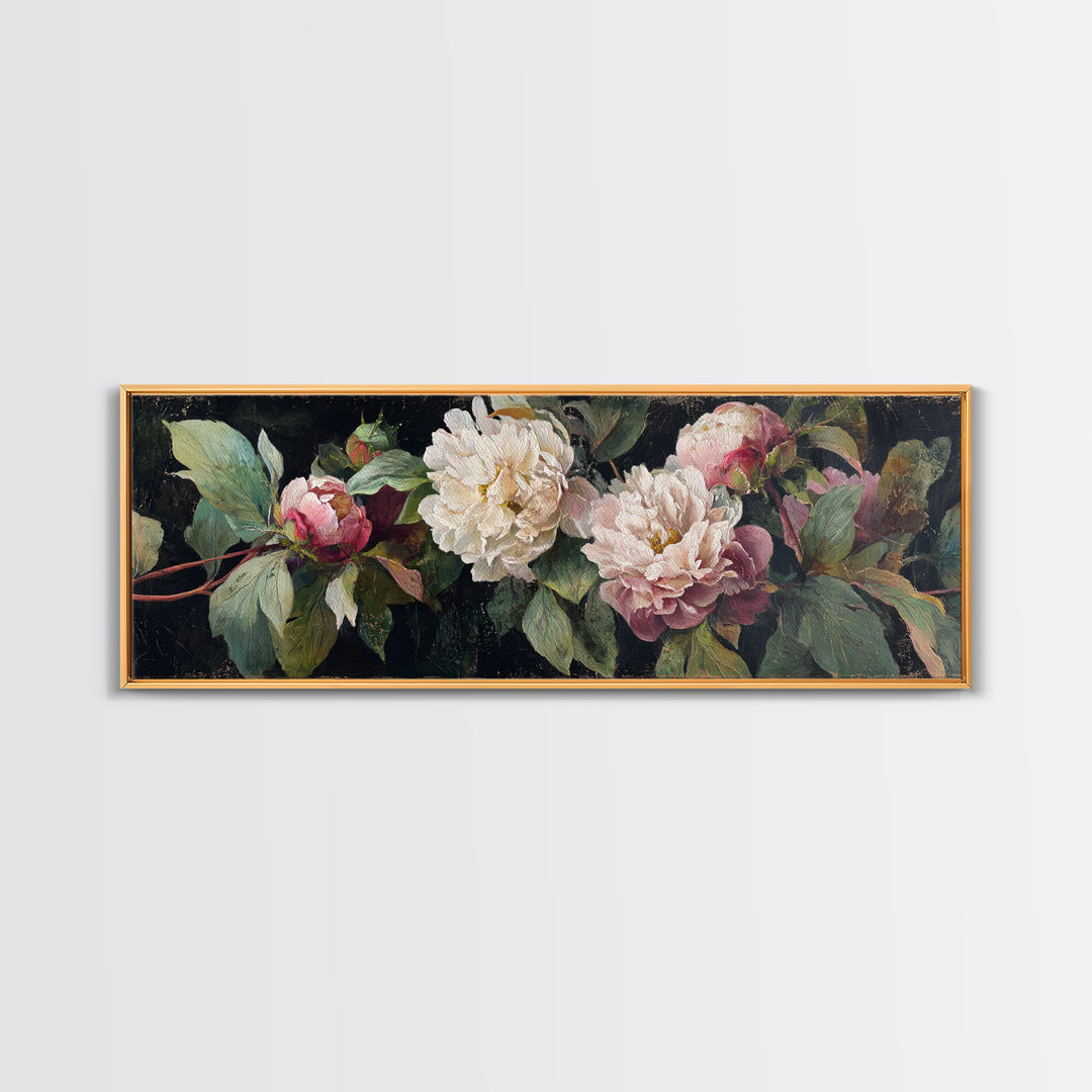 Neutral Peony Painting Framed Canvas Print, Guest Bedroom Art, Minimalist Wall Art, Bedroom Decor, Guest, Luxury Decor, GBA-3x1-73