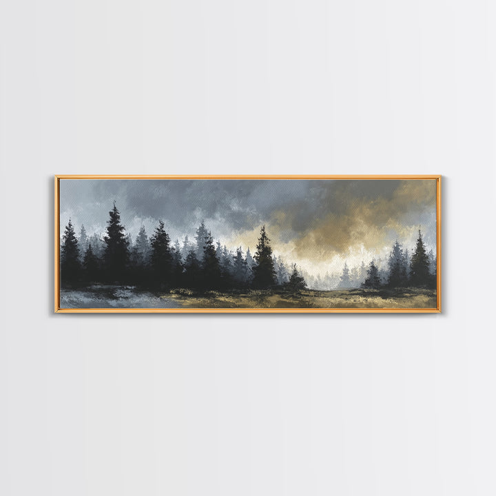 Monochrome Forest Silhouette Framed Canvas Print, Guest Bedroom Art, Bedroom Wall Decor, Bedroom Decor, Oil Painting, Guest, GBA-3x1-77