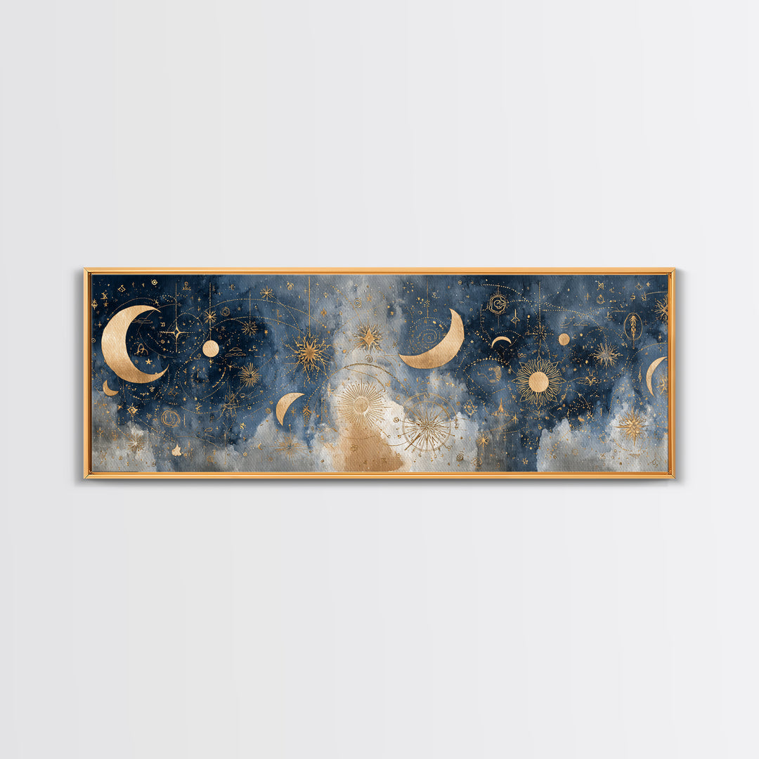 Minimal Moon and Stars Composition Canvas Print, Guest Bedroom Art, Above Bed Decor, Bedroom Decor, Fine Art, Guest, Boho Decor, GBA-3x1-8