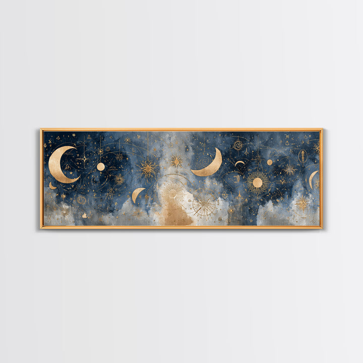 Minimal Moon and Stars Composition Canvas Print, Guest Bedroom Art, Above Bed Decor, Bedroom Decor, Fine Art, Guest, Boho Decor, GBA-3x1-8
