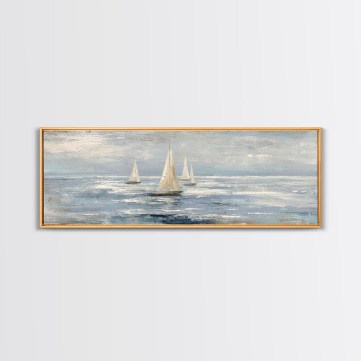 Soft Watercolor Sailboat on Quiet Water Framed Canvas Print, Guest Bedroom Art, New Home Gift, Bedroom Decor, Fine Art, Guest, GBA-3x1-82